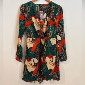 Boohoo Wrap Mini Dress Equestrian Chain Print Twist Front Women’s 4